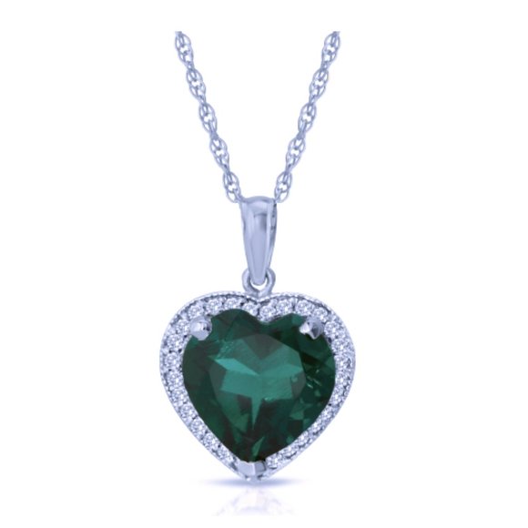 14k Gold Necklace w Diamonds & Lab Created Emerald
